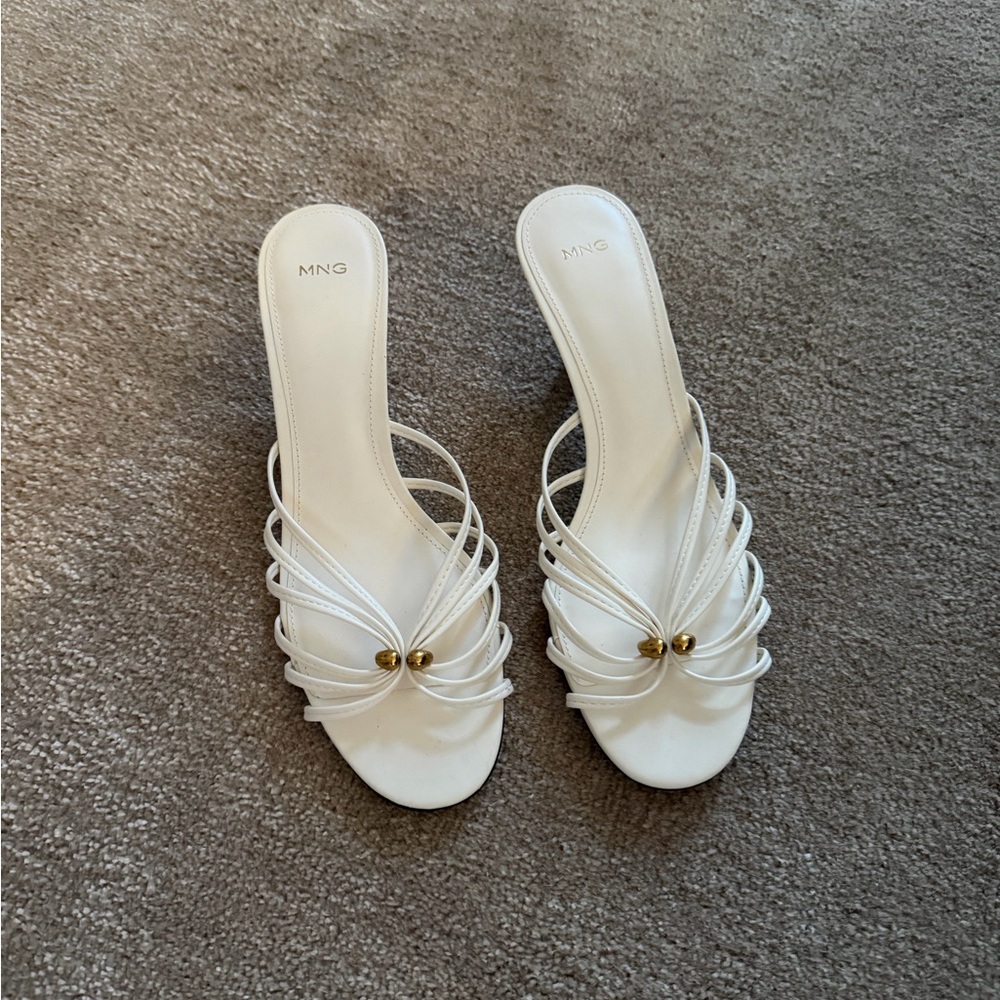 Mango Women's Cream Strappy Heels with Gold Accents